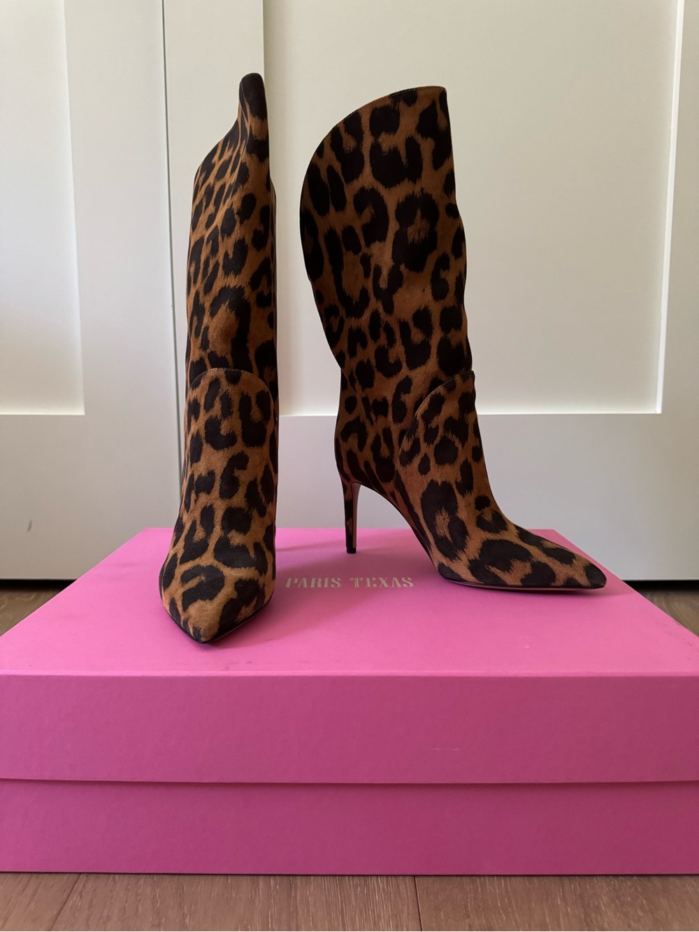 NWT Paris Texas Gaia Leopard Print Pointed Toe Stiletto Boots